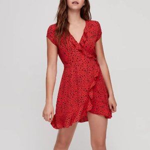Aritzia Sunday Best Savoy Ruffled Wrap Mini Dress in Red
